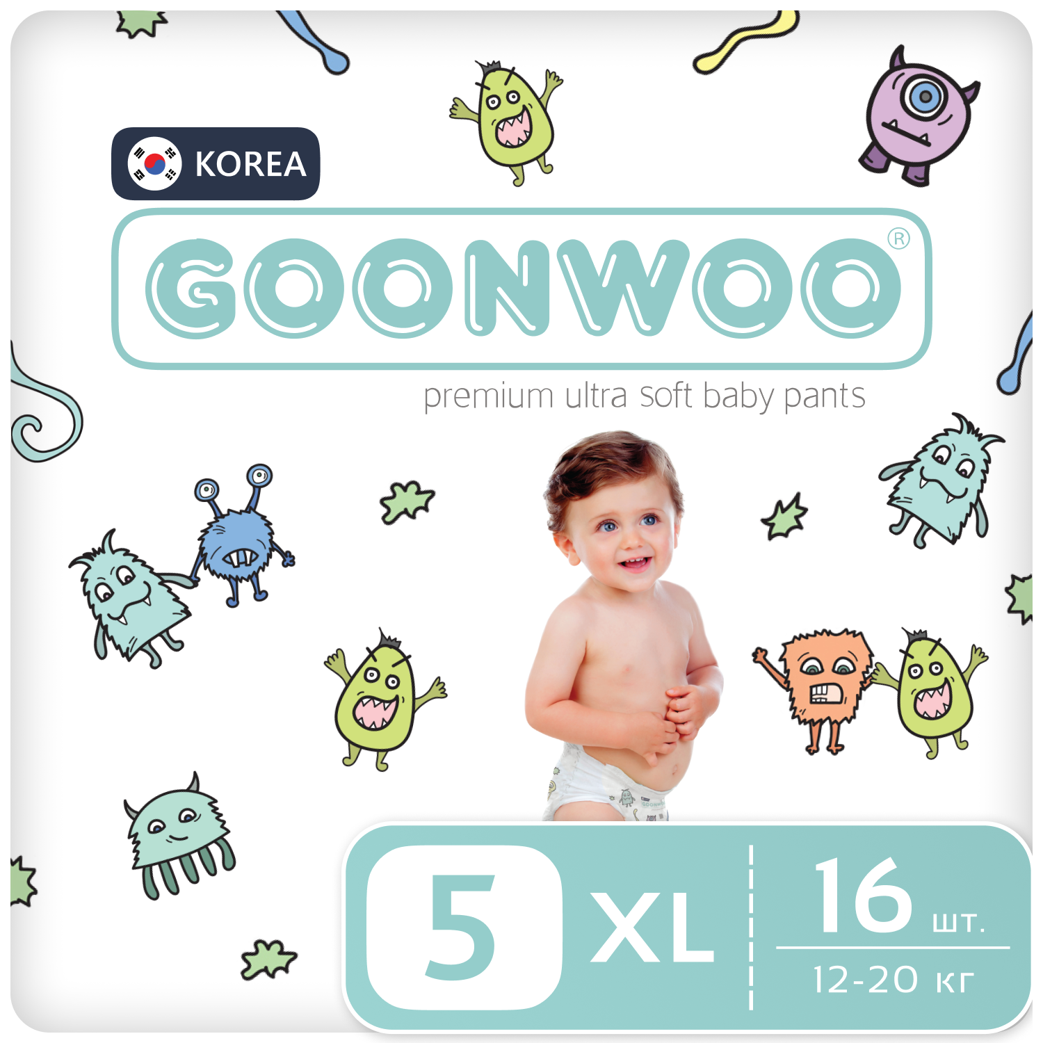 Подгузники-трусики GOONWOO размер 5 XL 12-20 кг 16 шт - фото 1