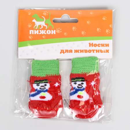 Носки Пижон «Снеговики» S нескользящие 4 шт красные