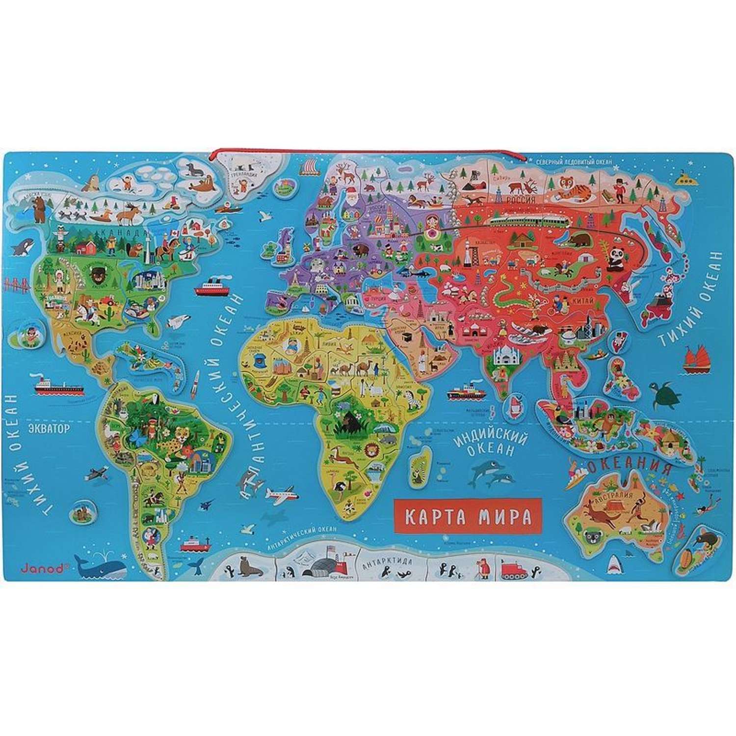 Магнитные пазлы Janod Карта мира 92 элементов - фото 1