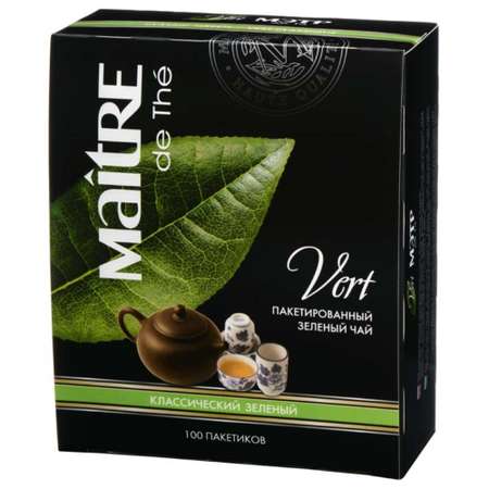 Чай зеленый Maitre de the байховый китайский 100 пакетиков