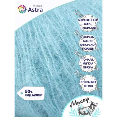 Пряжа Astra Premium Мохер Mohair полушерстяная с ворсом 25 г 190 м 36 голубая бирюза 4 мотка