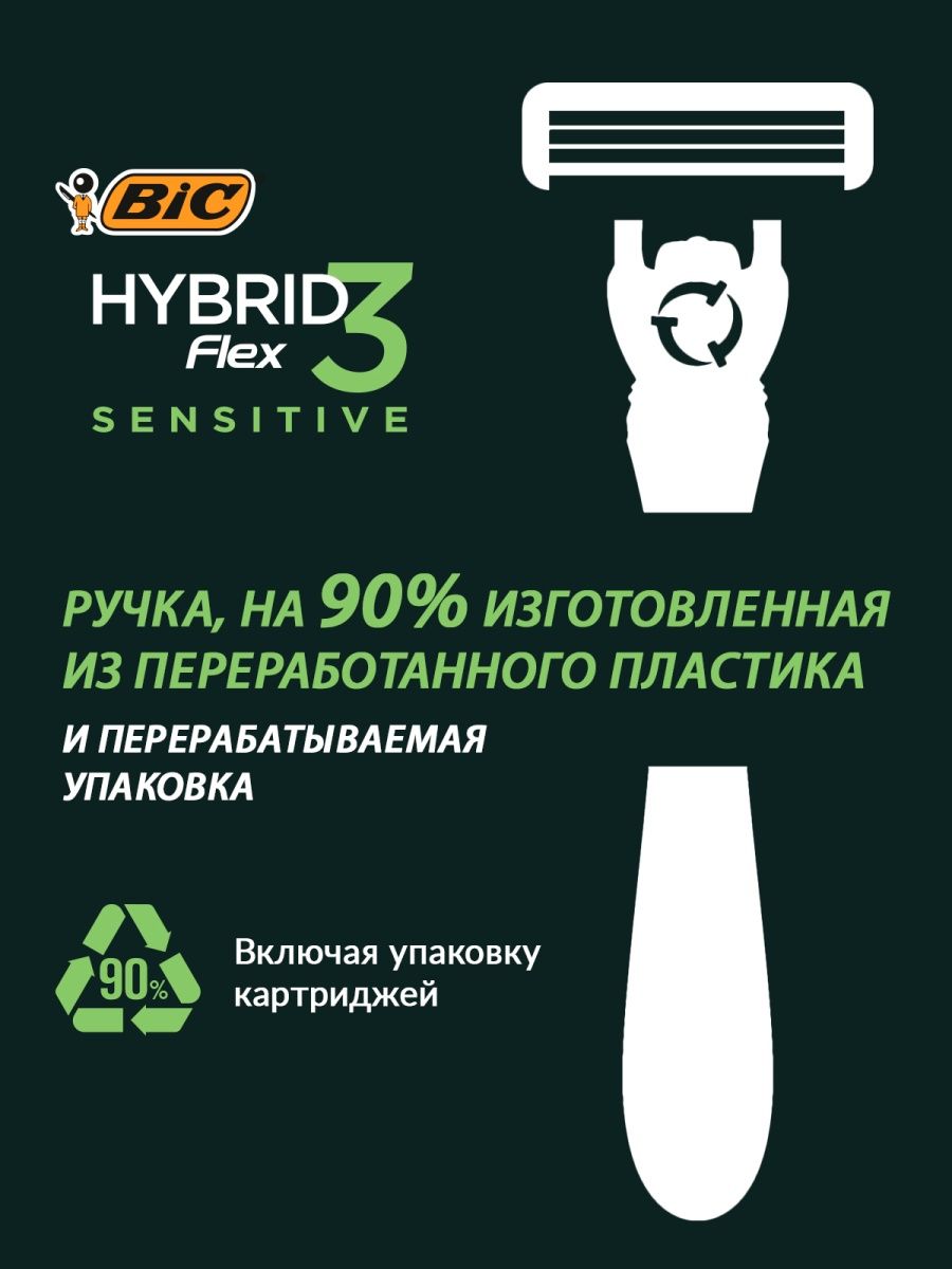 Бритва мужская BIC Hybrid 3 Flex Sensitive - фото 6