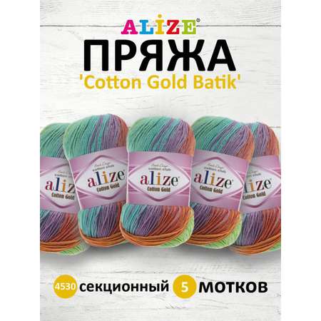 Пряжа Alize для теплой одежды пледов игрушек COTTON GOLD BATIK 100 гр 330 м 5 мотков 4530 секционный