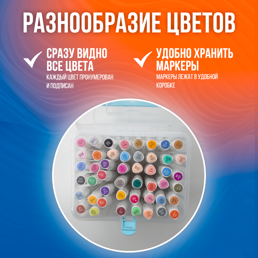 Набор маркеров для скетчинга Rich New двухсторонние в пластиковой коробке 48шт - фото 2