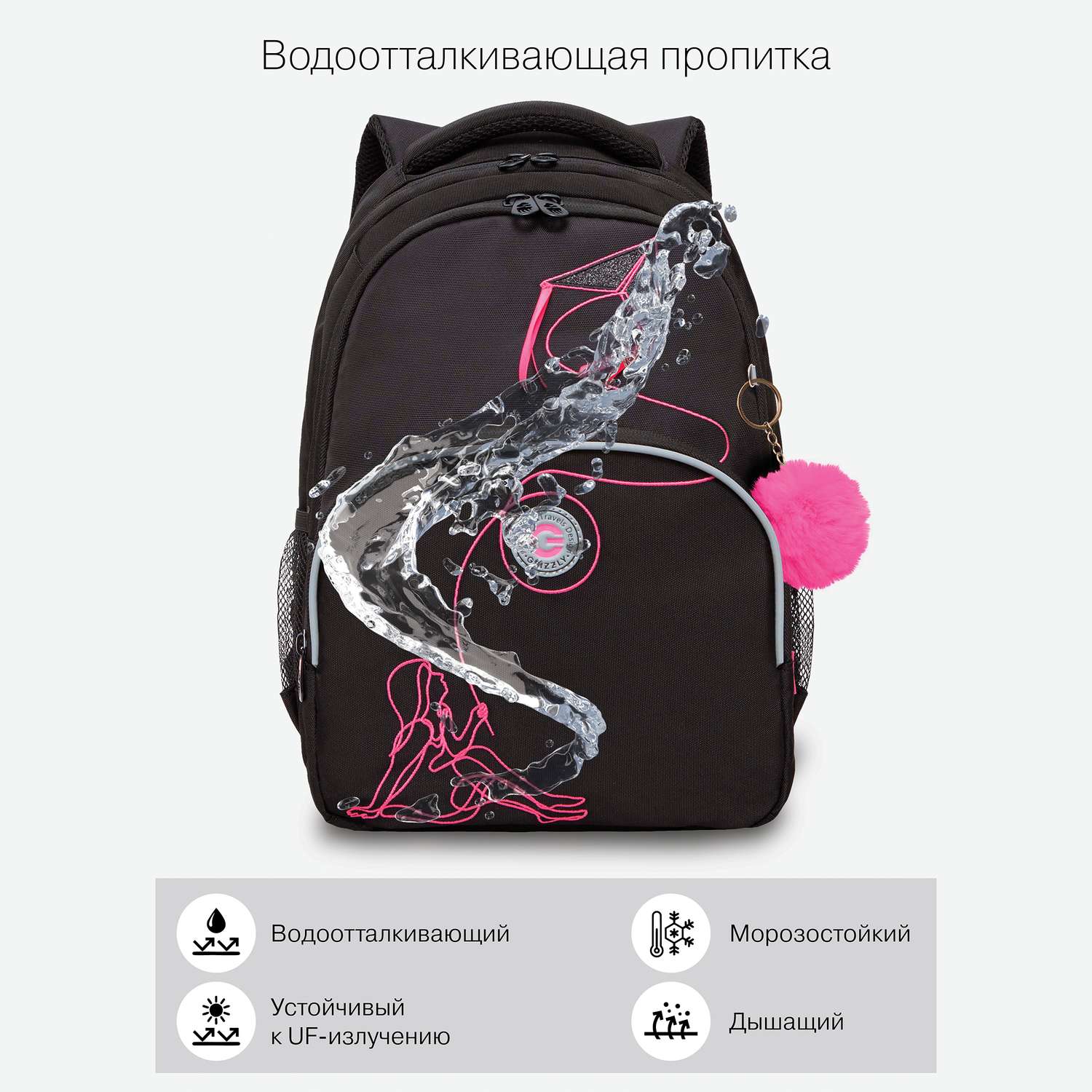 Рюкзак школьный Grizzly Черный-Фуксия RG-360-8/1 - фото 8