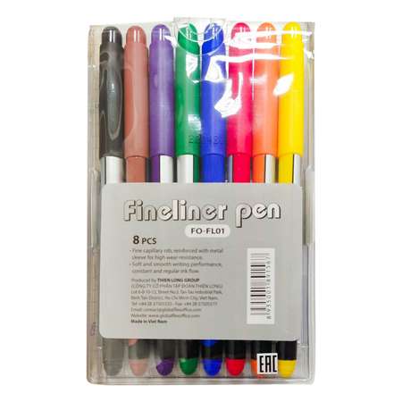 Ручки капилярные Flexoffice набор 8 штук 8 цветов ассорти 0.4мм