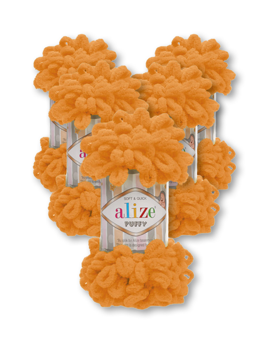Пряжа для вязания Alize puffy 100 г 9 м микрополиэстер фантазийная плюшевая 336 оранжевый 5 мотков - фото 3