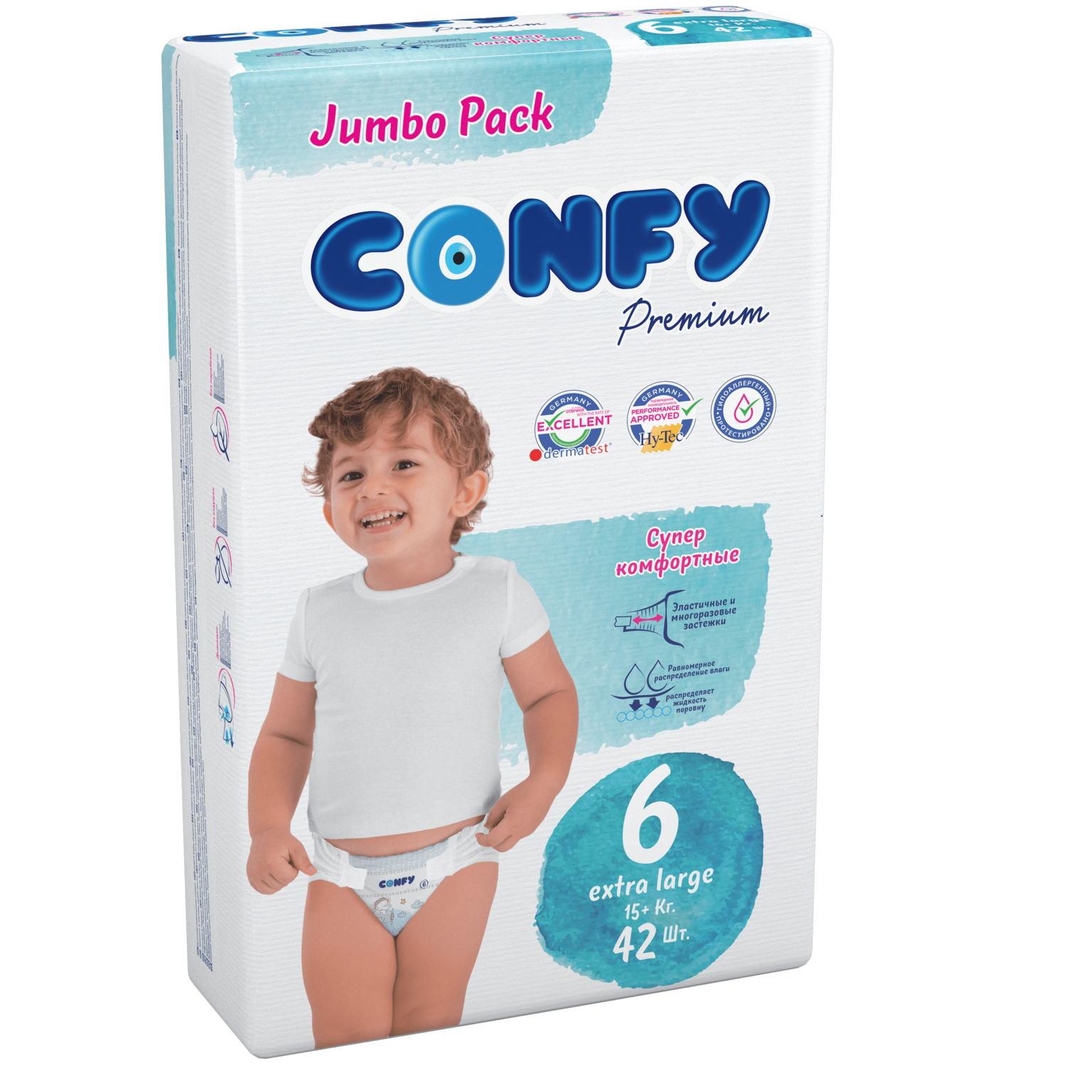 Подгузники детские CONFY Premium Extra Large размер 6 15+ кг Jumbo упаковка 42 шт CONFY - фото 2