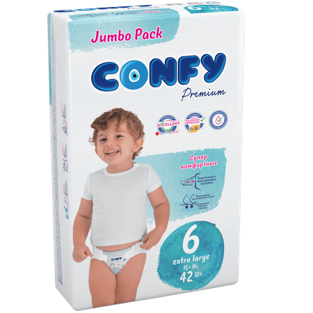 Подгузники детские CONFY Premium Extra Large размер 6 15+ кг Jumbo упаковка 42 шт CONFY