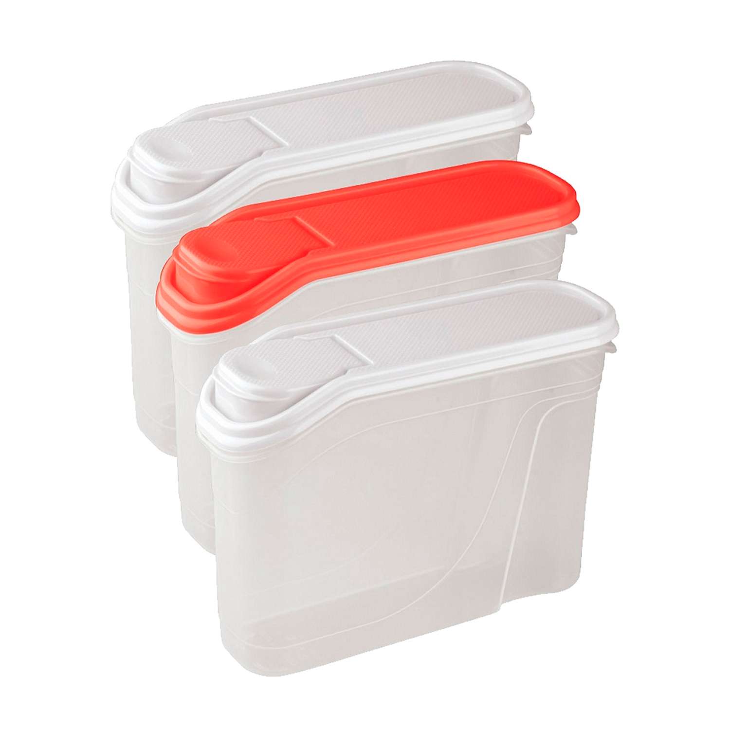 Набор контейнеров БЫТПЛАСТ для сыпучих продуктов 1.5л 3 штуки / белый+красный - фото 1