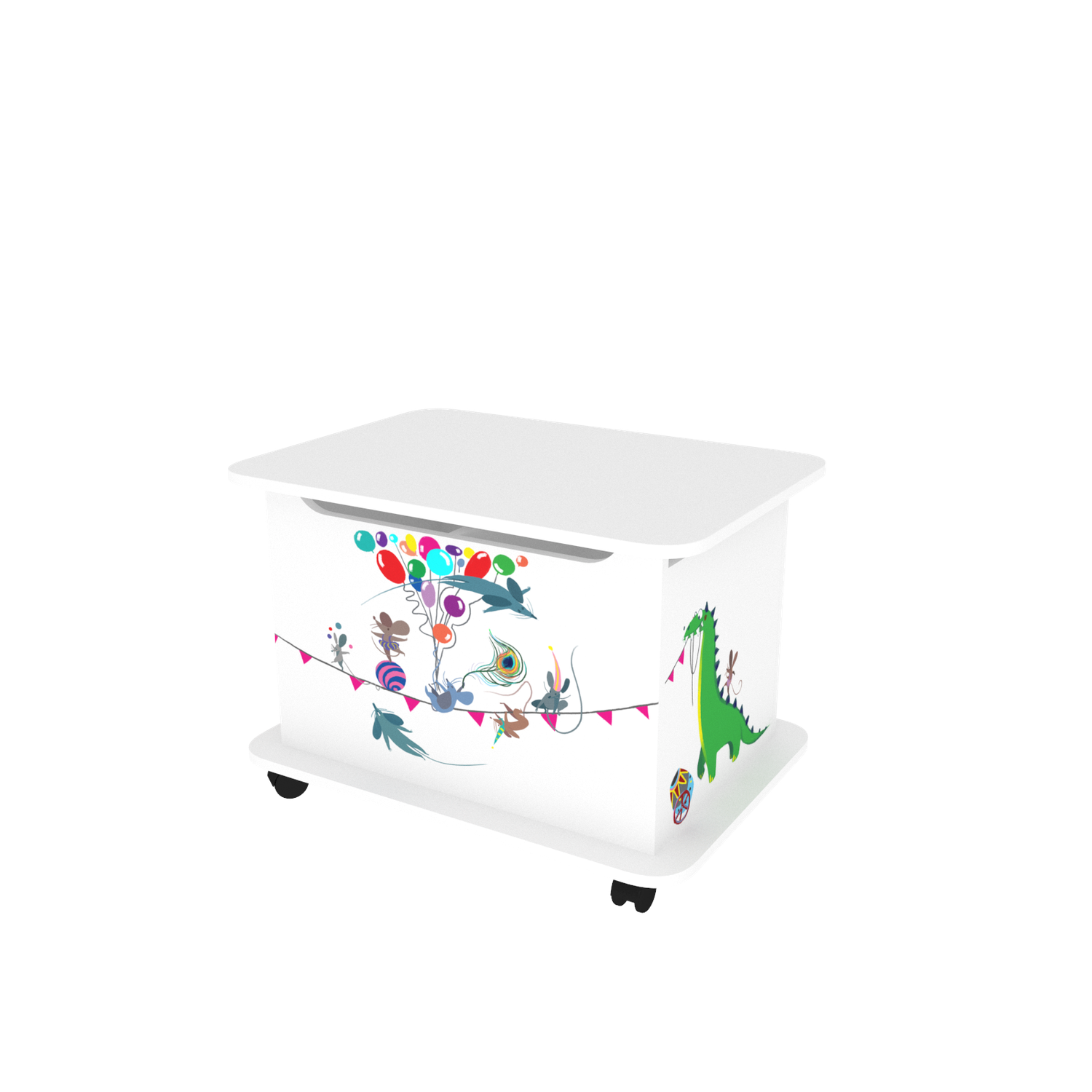 Тумба Тутси для игрушек белый шагрень с рисунком откидная крышка - фото 1