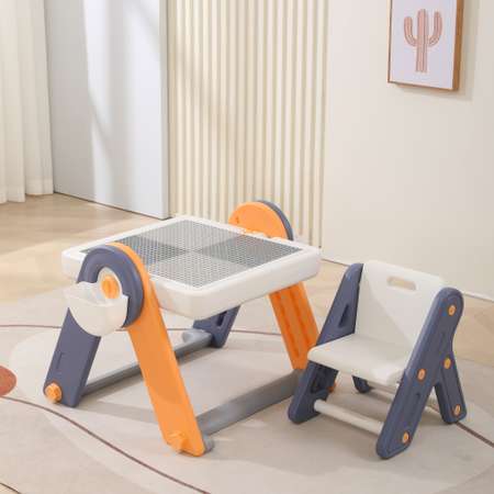 Детский стол со стульчиком 4в1 UNIX Kids Yellow для конструктора рисования для игр с песком и водой с контейнером
