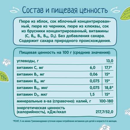 Пюре ФрутоНяня Витаминный салатик с черникой 90г