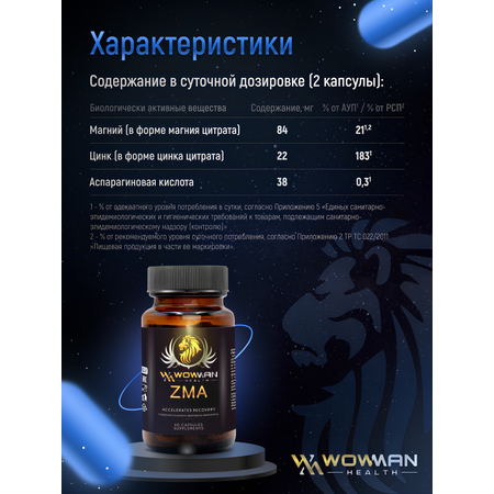 ZMA + B6 бустер тестостерона WowMan ЗМА для мышц и выносливости