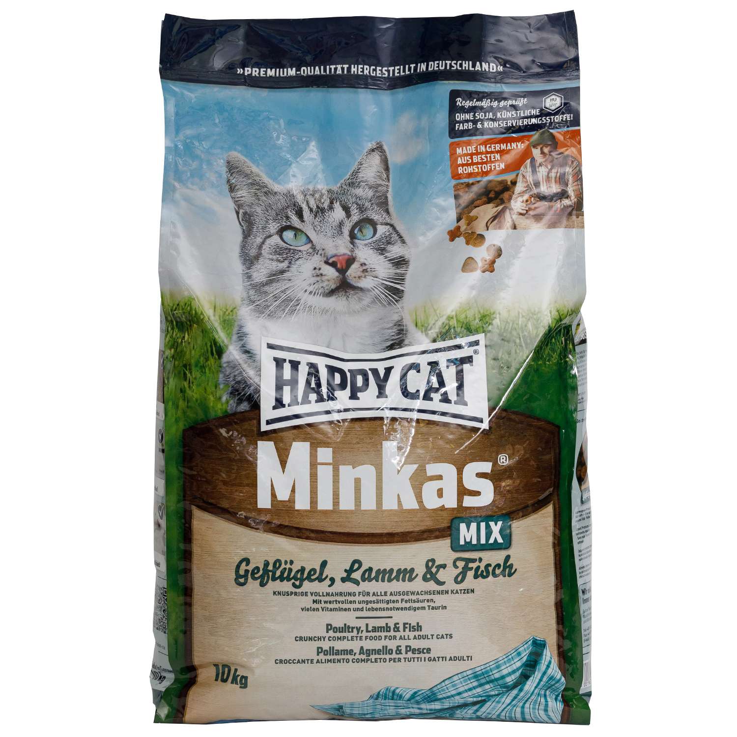 Корм сухой для кошек Happy Cat Minkas Mix 10кг птица-ягненок-рыба - фото 1