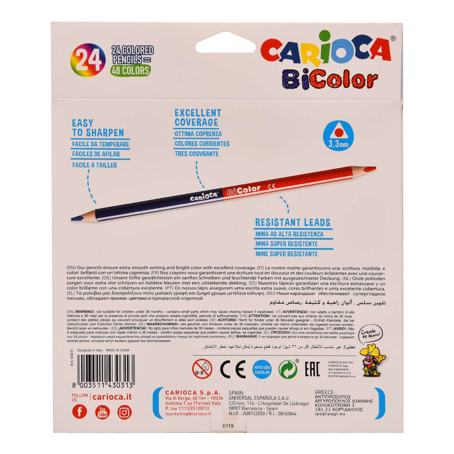 Карандаши цветные CARIOCA Bi-color двусторонние 48цветов 24шт 43031 - фото 2