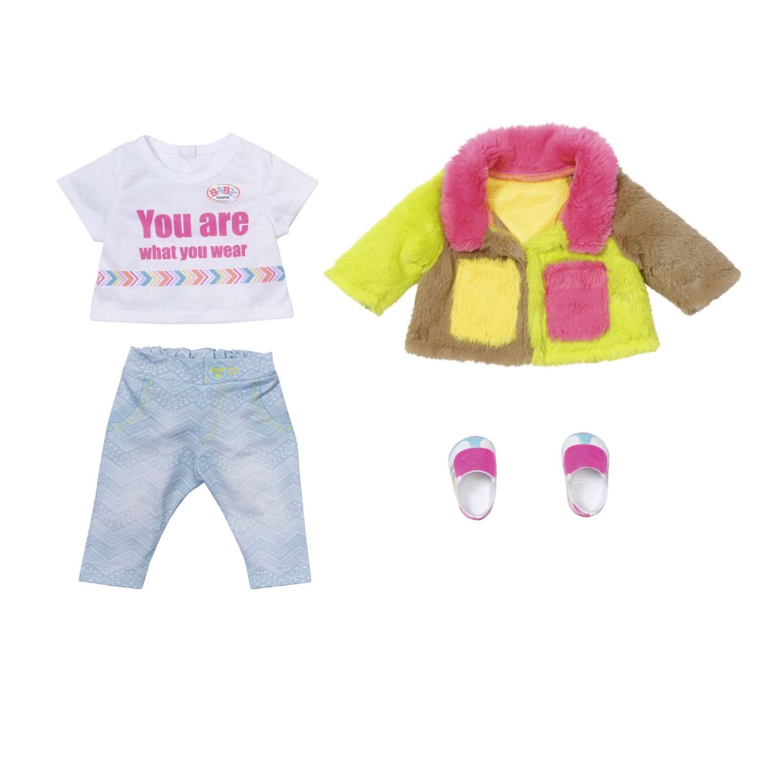 Набор одежды для куклы Zapf Creation Baby Born Модный наряд с разноцветной меховой курткой 830-154 - фото 1