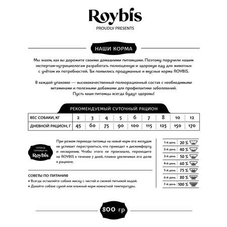 Корм для собак Roybis 0.8кг с тунцом сухой полнорационный для мелких пород с чувствительным пищеварением