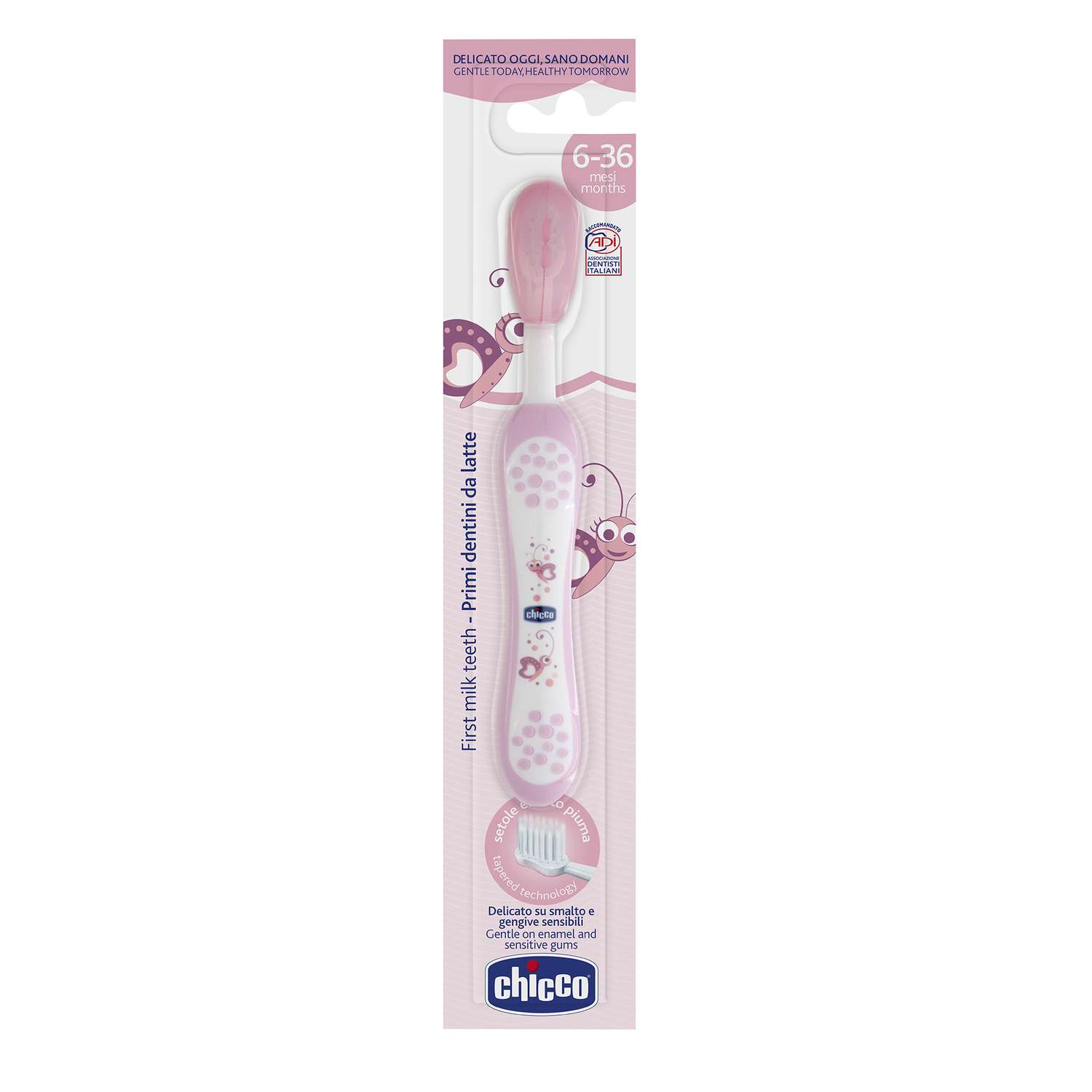 Зубная щетка Chicco с эргономичной ручкой с 6месяцев Розовая 320617014 - фото 2