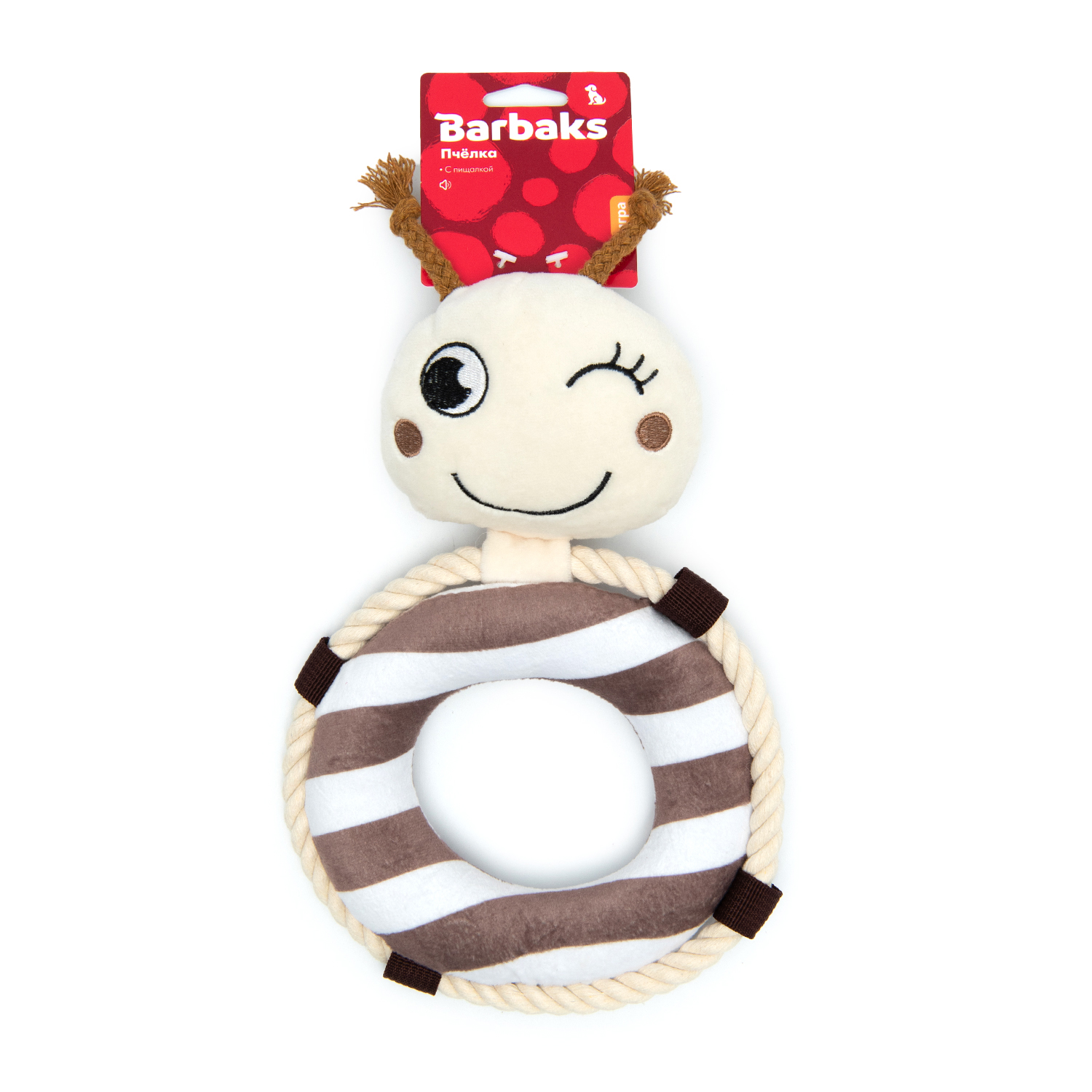 Игрушка для собак Barbaks Пчёлка мягкая с канатиком пищит 30.5*18см - фото 2
