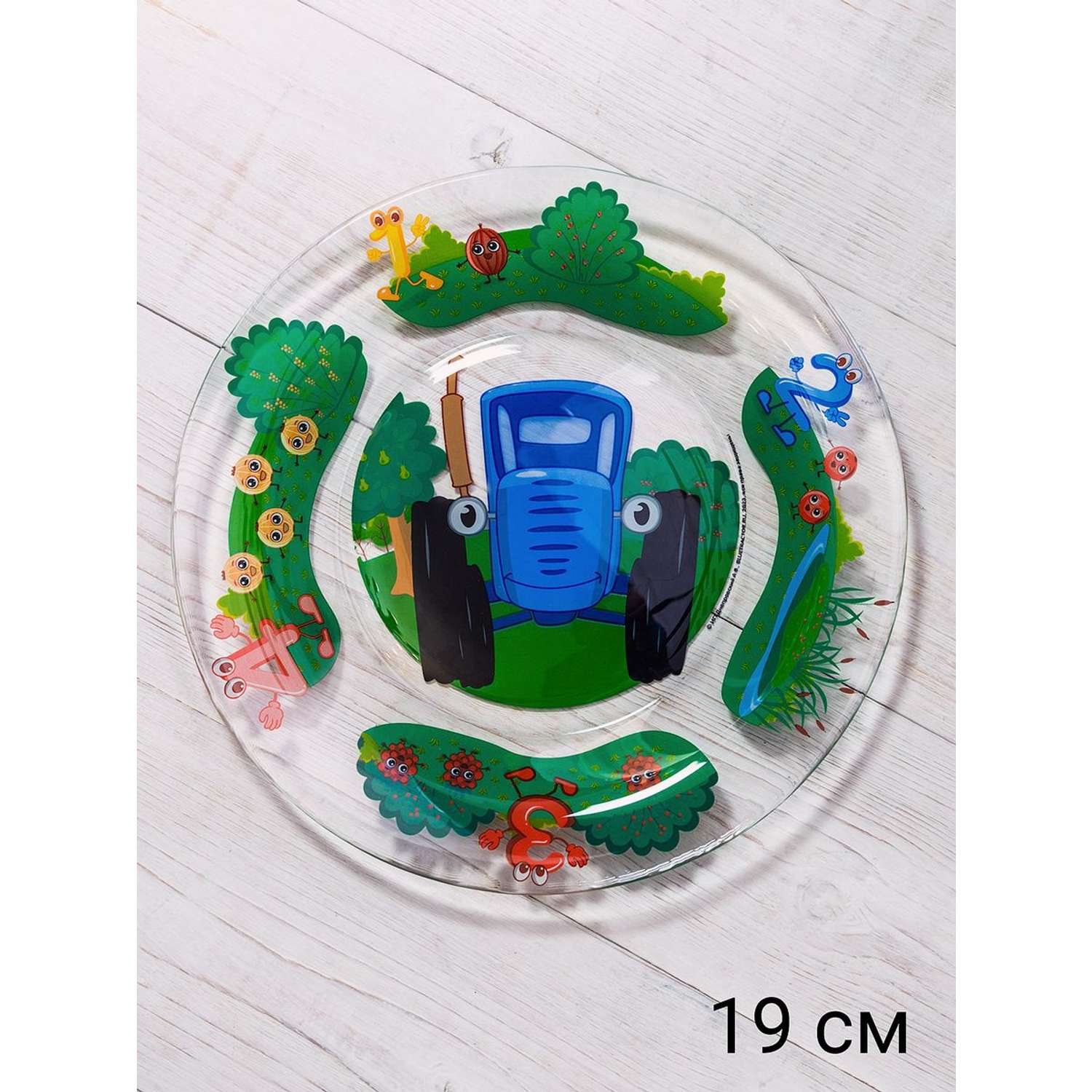Набор детской посуды Синий трактор из стекла - фото 4