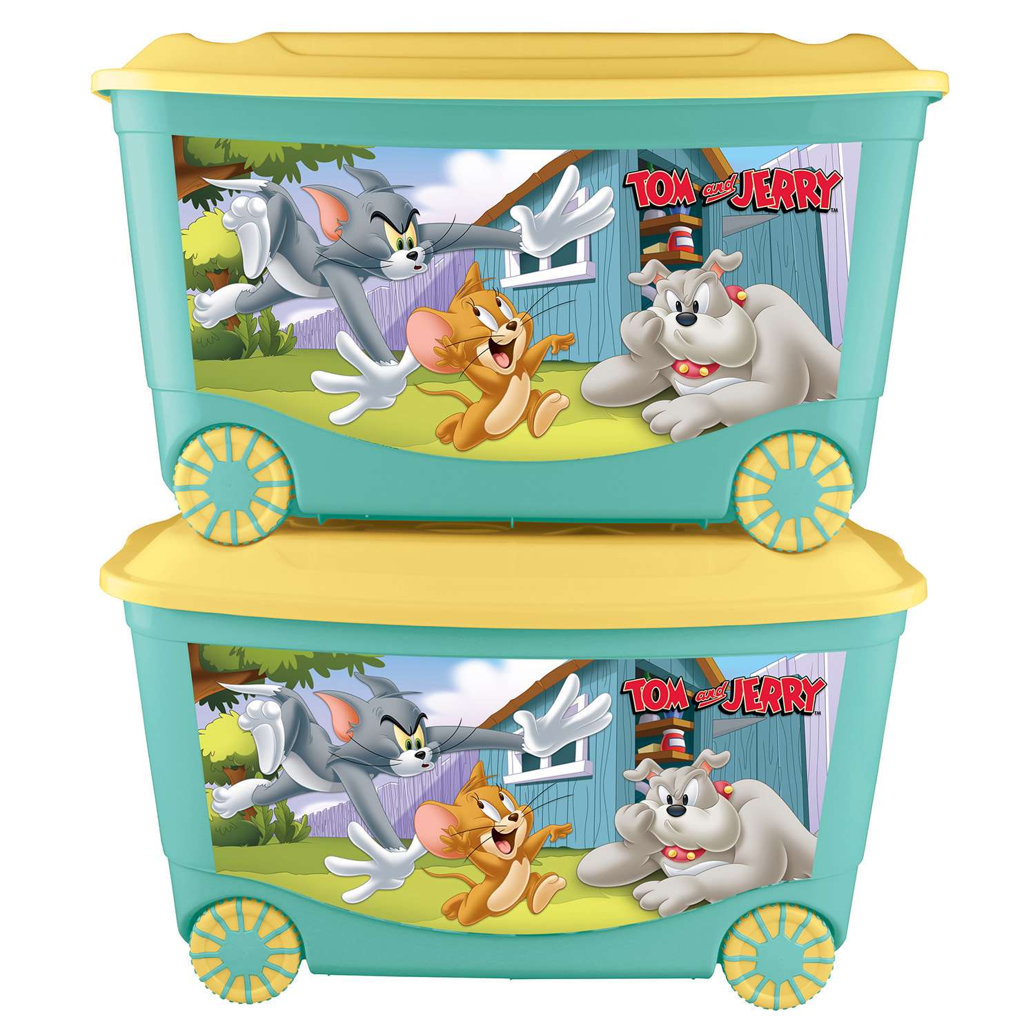 Ящик для игрушек Пластишка Tom and Jerry на колесах с аппликацией Бирюзовый - фото 6