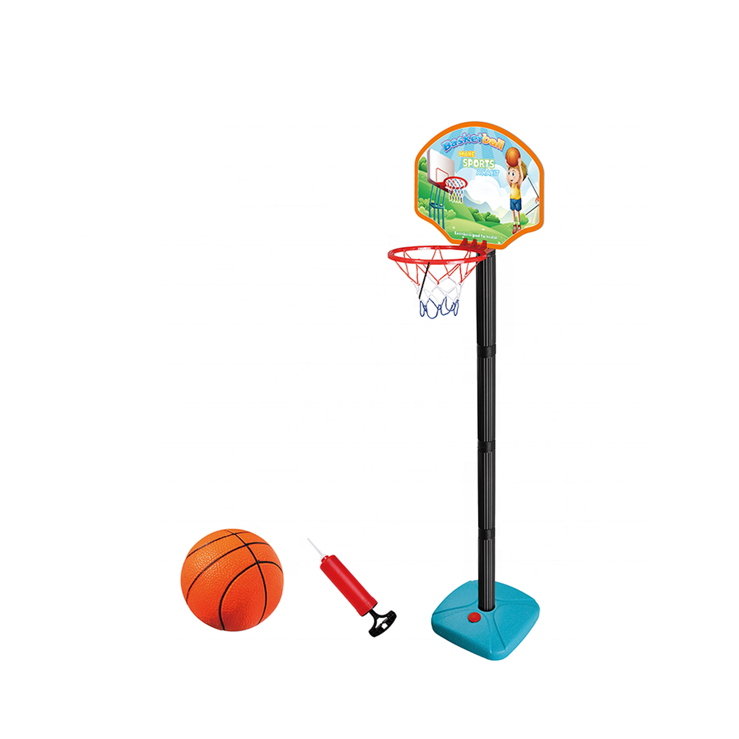 Игровой набор Keyprods детский баскетбольная стойка с корзиной мячом и ручным насосом - фото 1