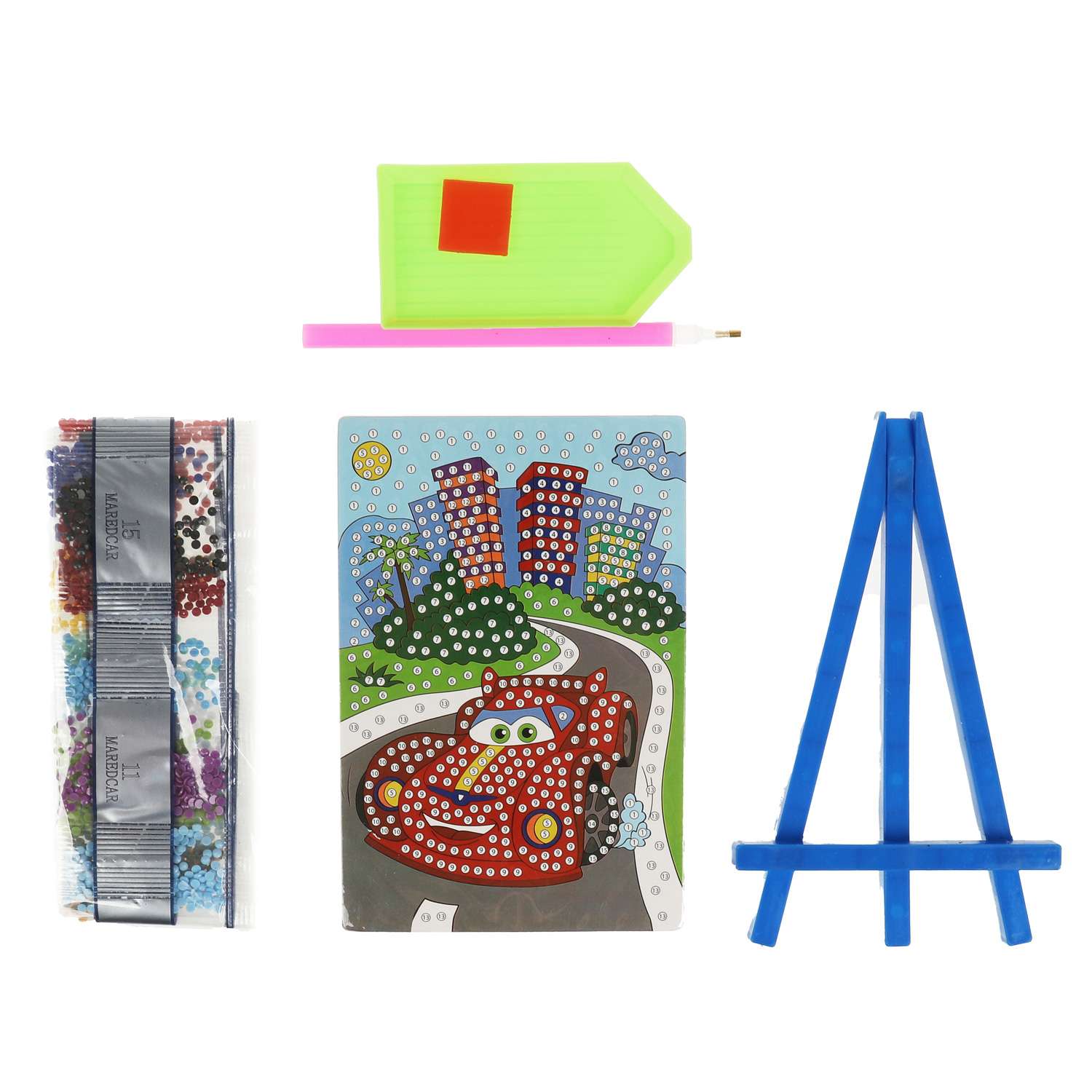 Набор для детского творчества МультиАРТ Алмазная мозаика красная машинка - фото 3