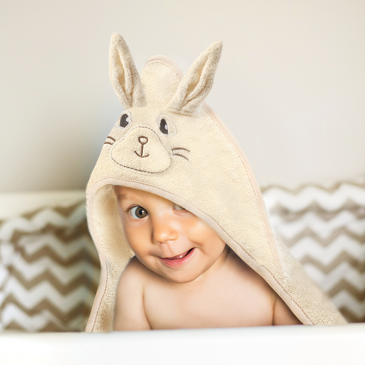 Полотенце Babyono детское махровое с капюшоном Bunny Ears 100x100 см молочное - фото 3