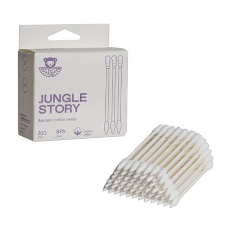 Бамбуковые ватные палочки Jungle Story с заостреным и спиральным наконечником 200 шт