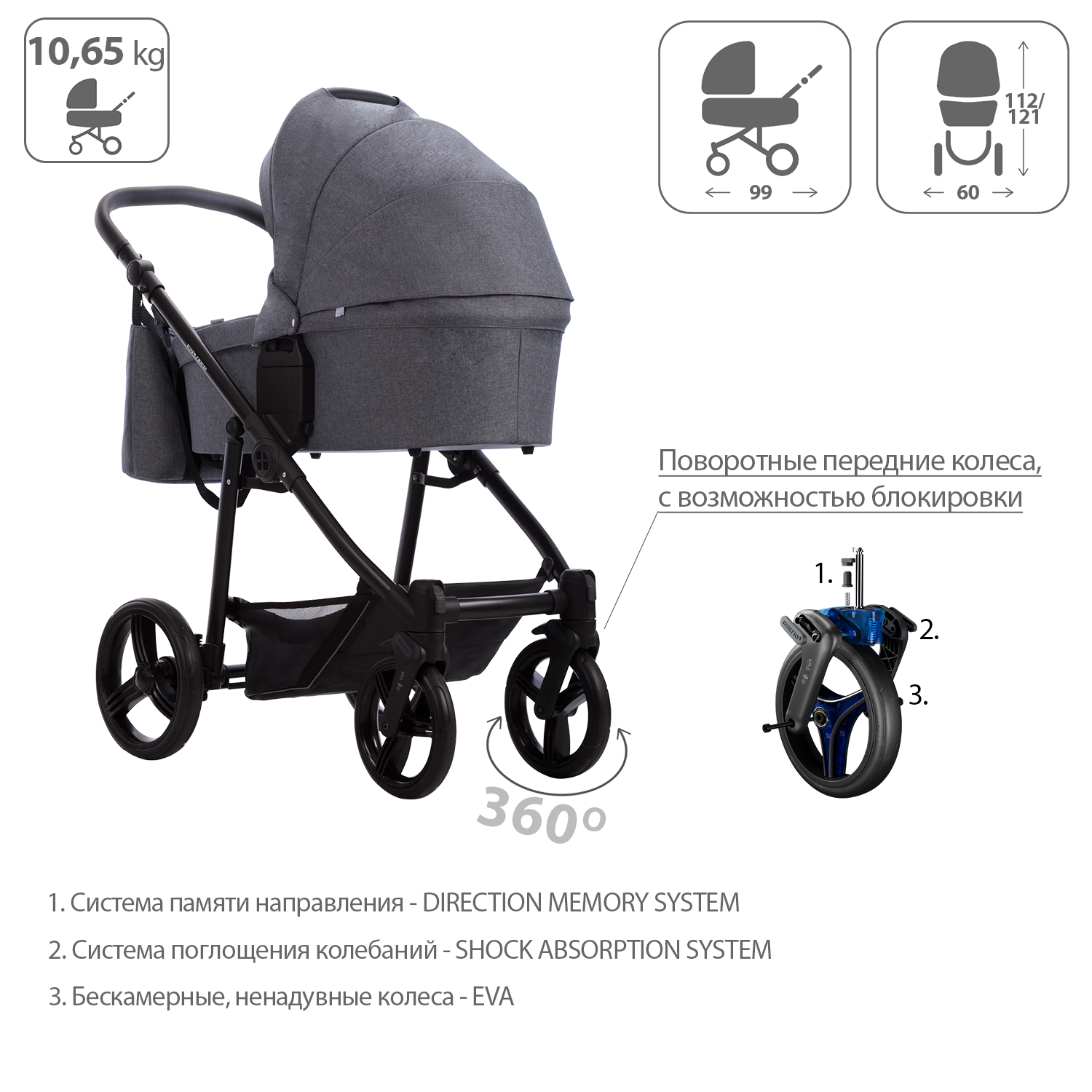 Коляска 2в1 Bebetto Explorer Air Lux шасси Черное LJ195 - фото 4