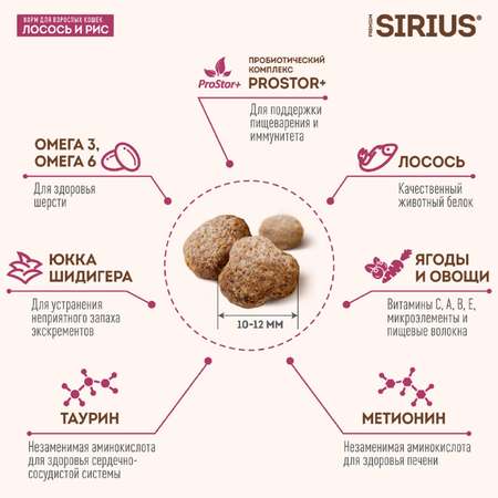 Корм для кошек SIRIUS взрослых лосось-рис 1.5кг