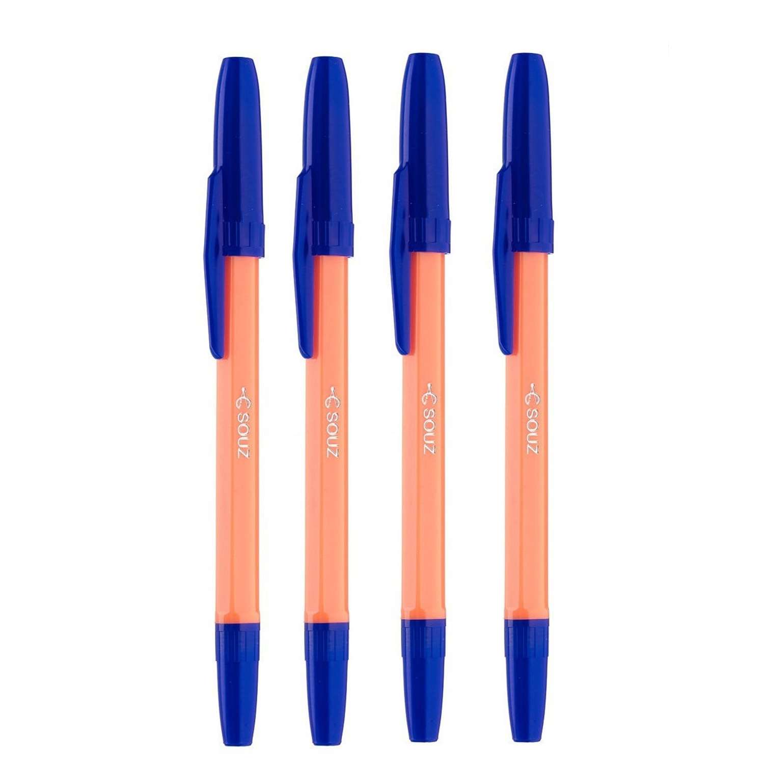 Ручка шариковая СОЮЗ Vitolina 4 шт синяя паста артикул KBPV-26-03Р в оранжевом корпусе - фото 1