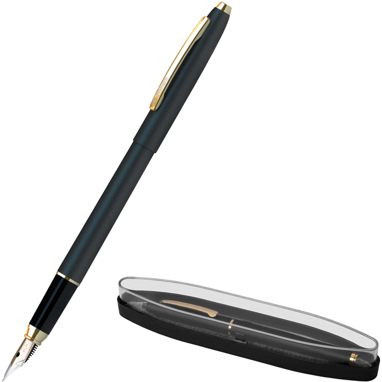 Ручка перьевая Berlingo Golden Prestige синяя 0.8мм корпус черный/золото - фото 2