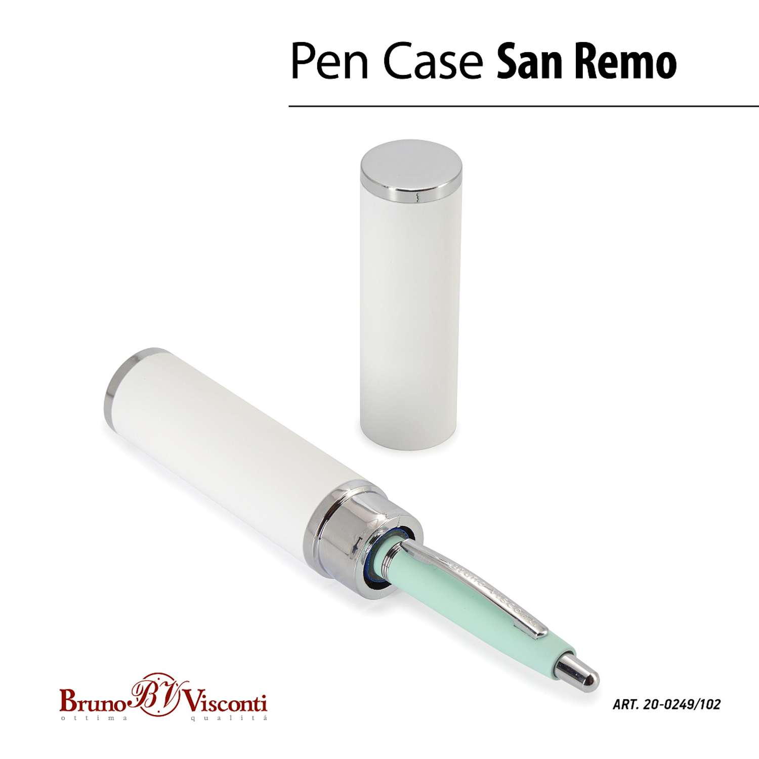 Ручка шариковая Bruno Visconti Автоматическая SAN REMO цвет корпуса мятный 1 мм синий в металическом круглом тубусе - фото 3