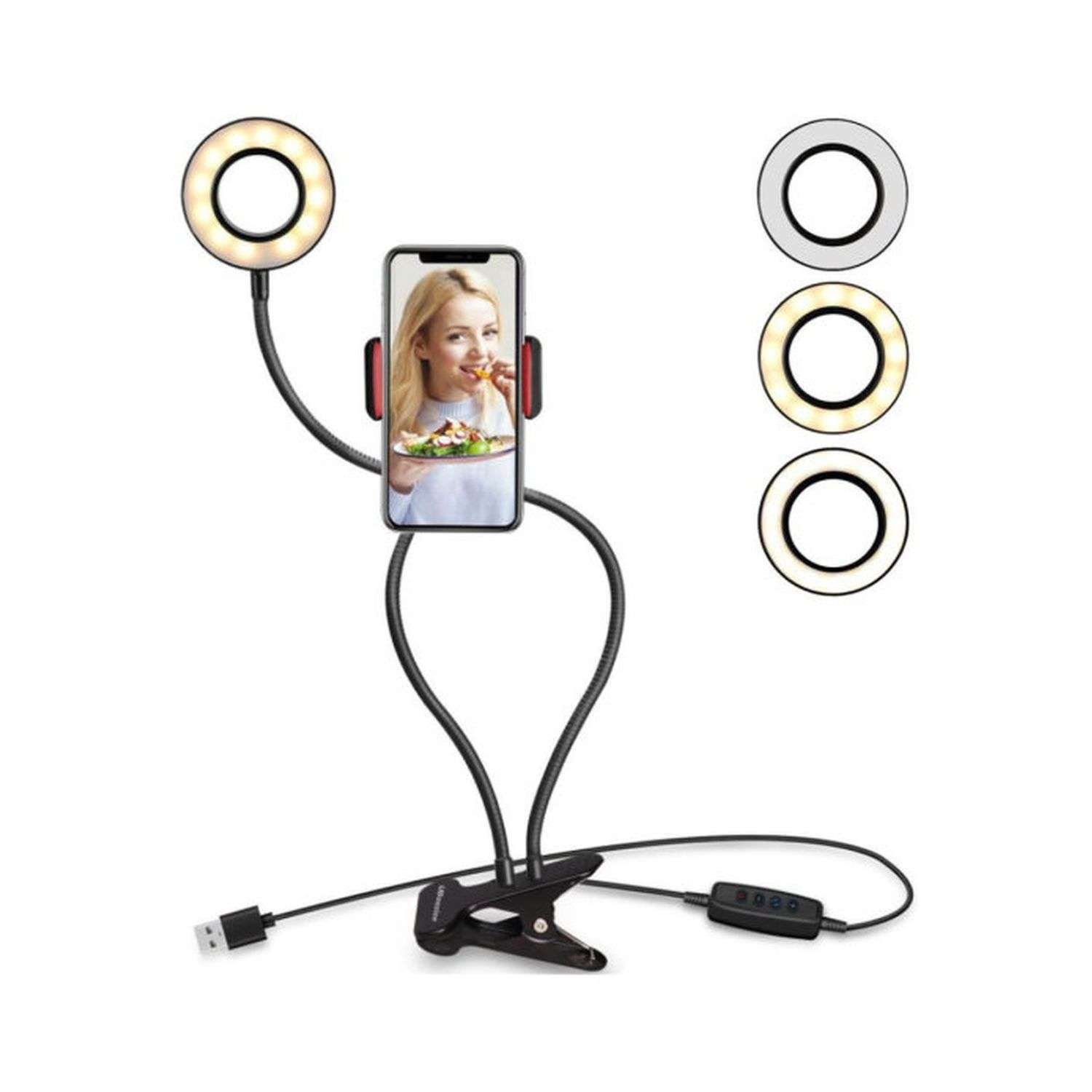 Лампа Keyprods Настольная кольцевая селфи LED с гибким держателем для телефона - фото 3