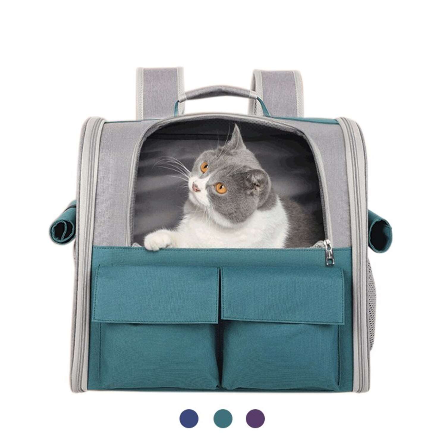 Рюкзак-тележка для животных ZDK Travel Comfort серая с зеленым - фото 2
