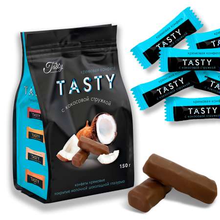 Кремовые конфеты Tasty Kingdom с кокосовой стружкой покрытые молочной шоколадной глазурью упаковка 150 г