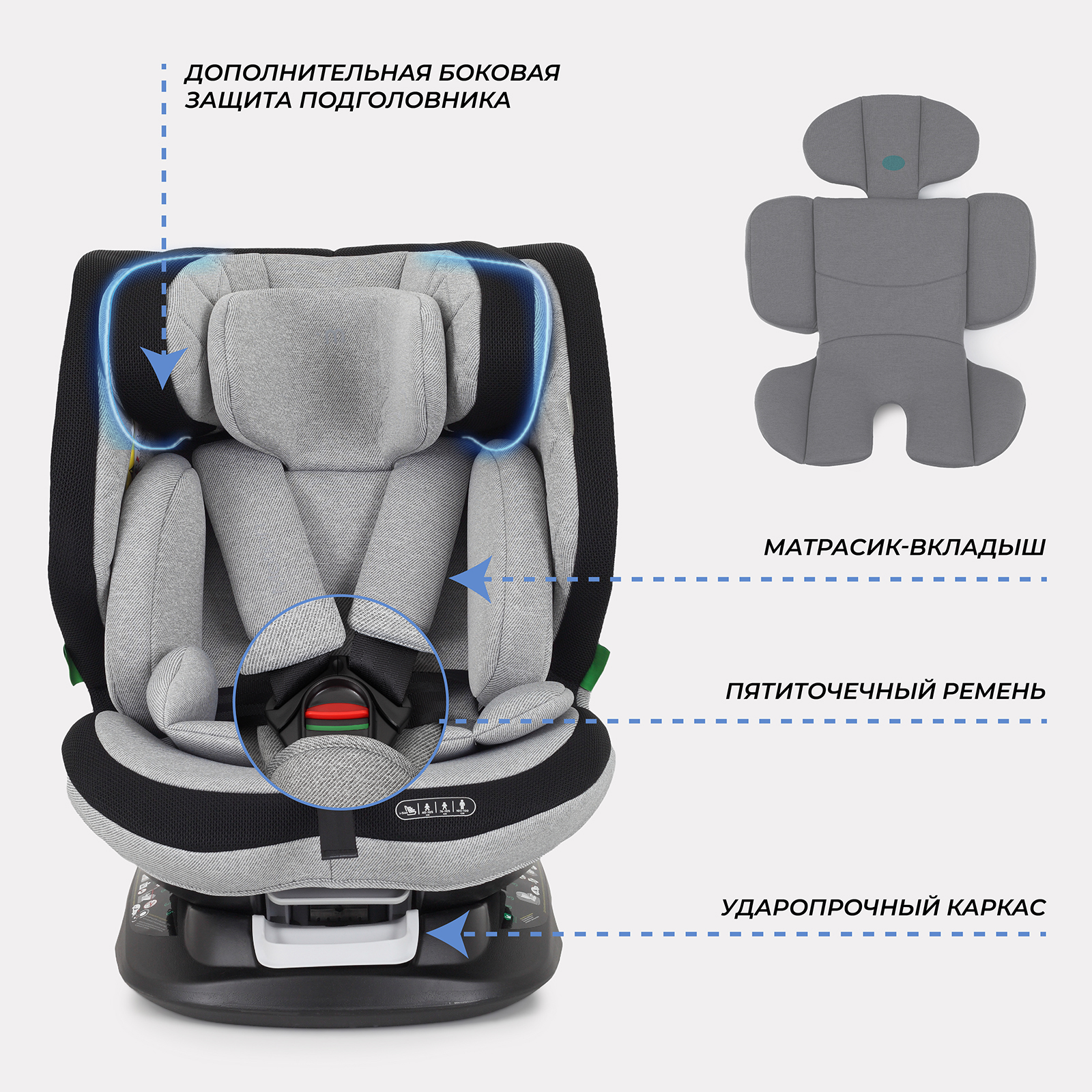 Автокресло с поворотной базой MOWbaby Motion isofix Light grey 40-150см - фото 7