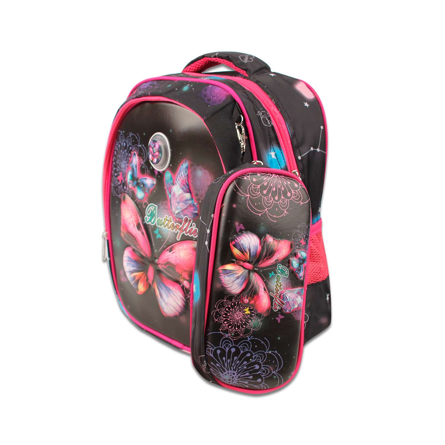 Рюкзак школьный с пеналом Little Mania Бабочки черный - фото 3