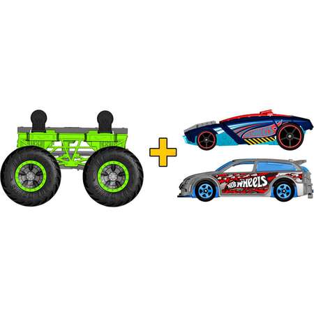 Набор Hot Wheels Monster Trucks Монстр-мейкер с 2машинками и шасси Зеленый GWW15