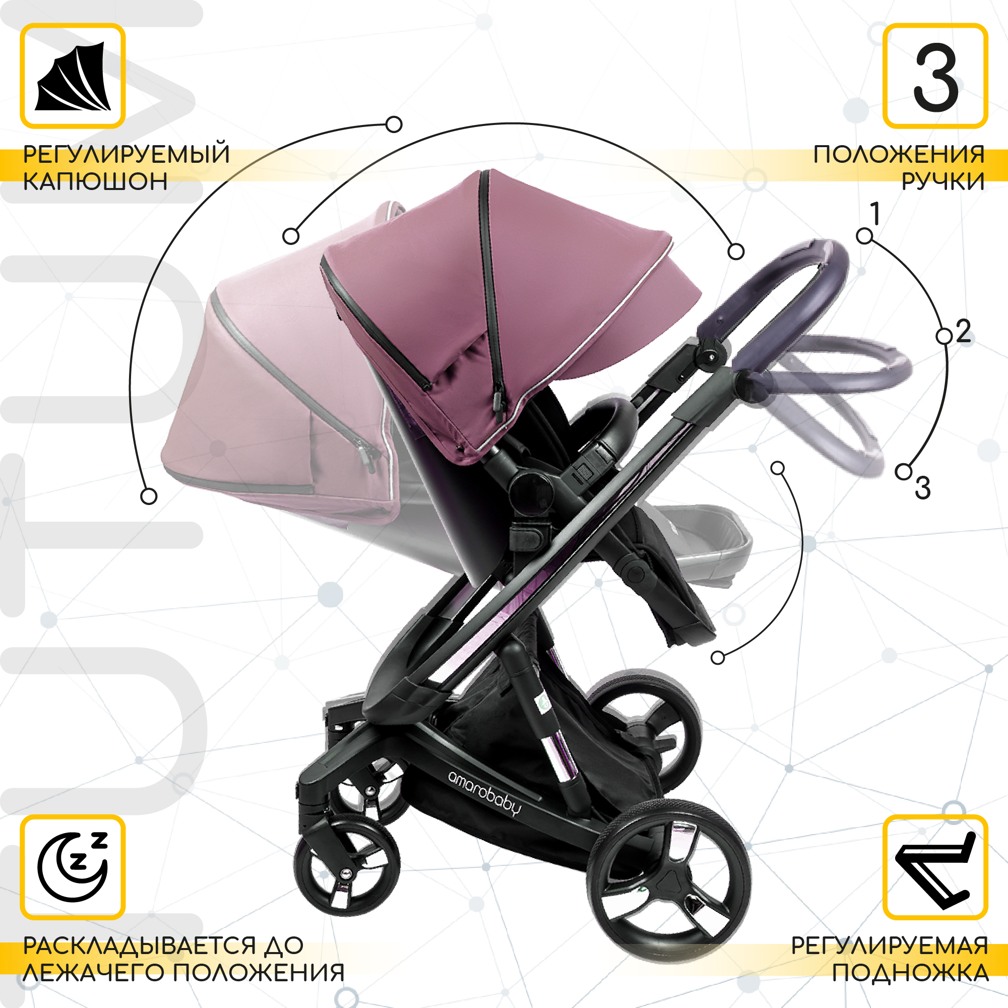 Коляска детская 2 в 1 AmaroBaby TUTUM с AUTO BRAKE розовый - фото 10