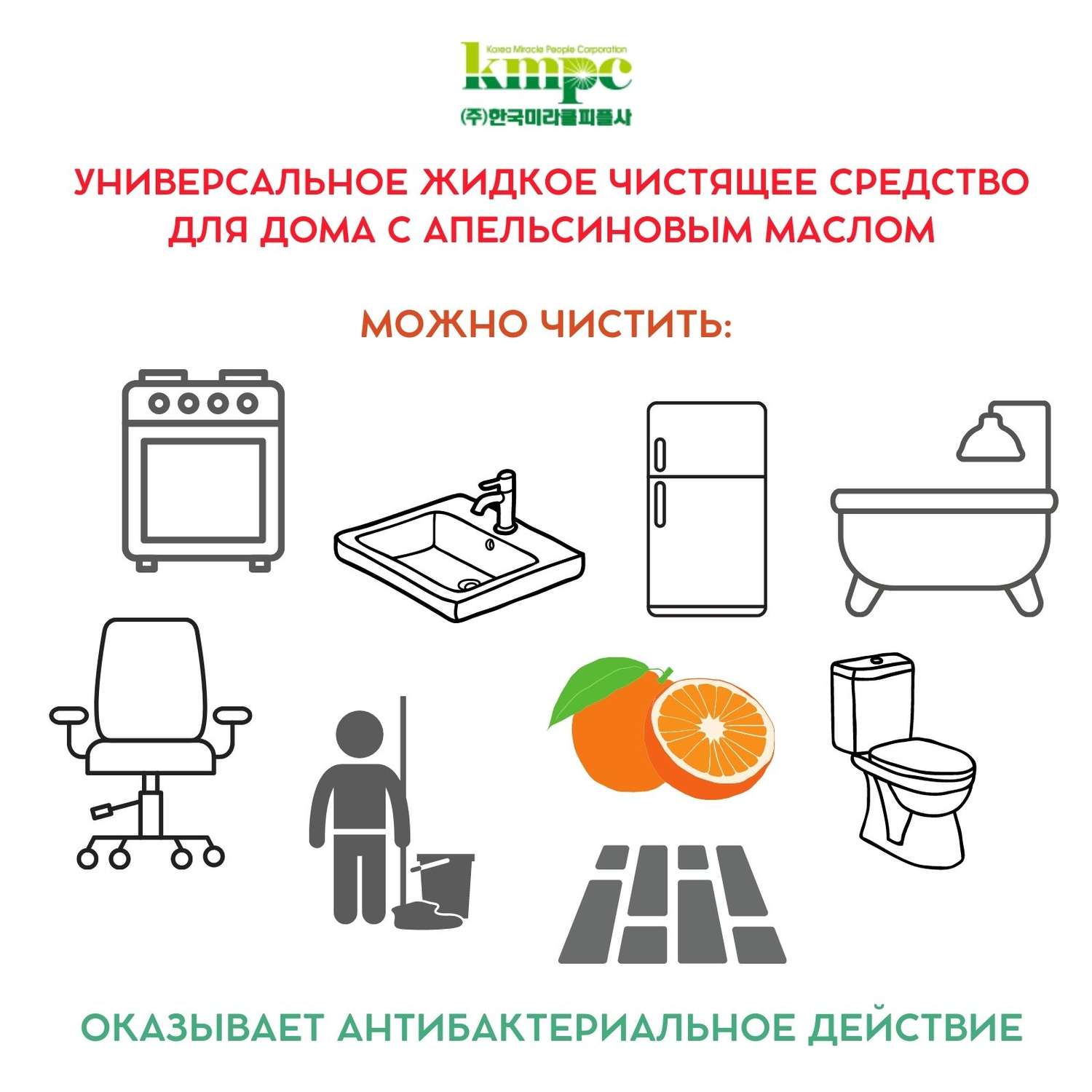 Чистящее средство KMPC жидкое для дома с апельсиновым маслом 600 мл 581098 - фото 3