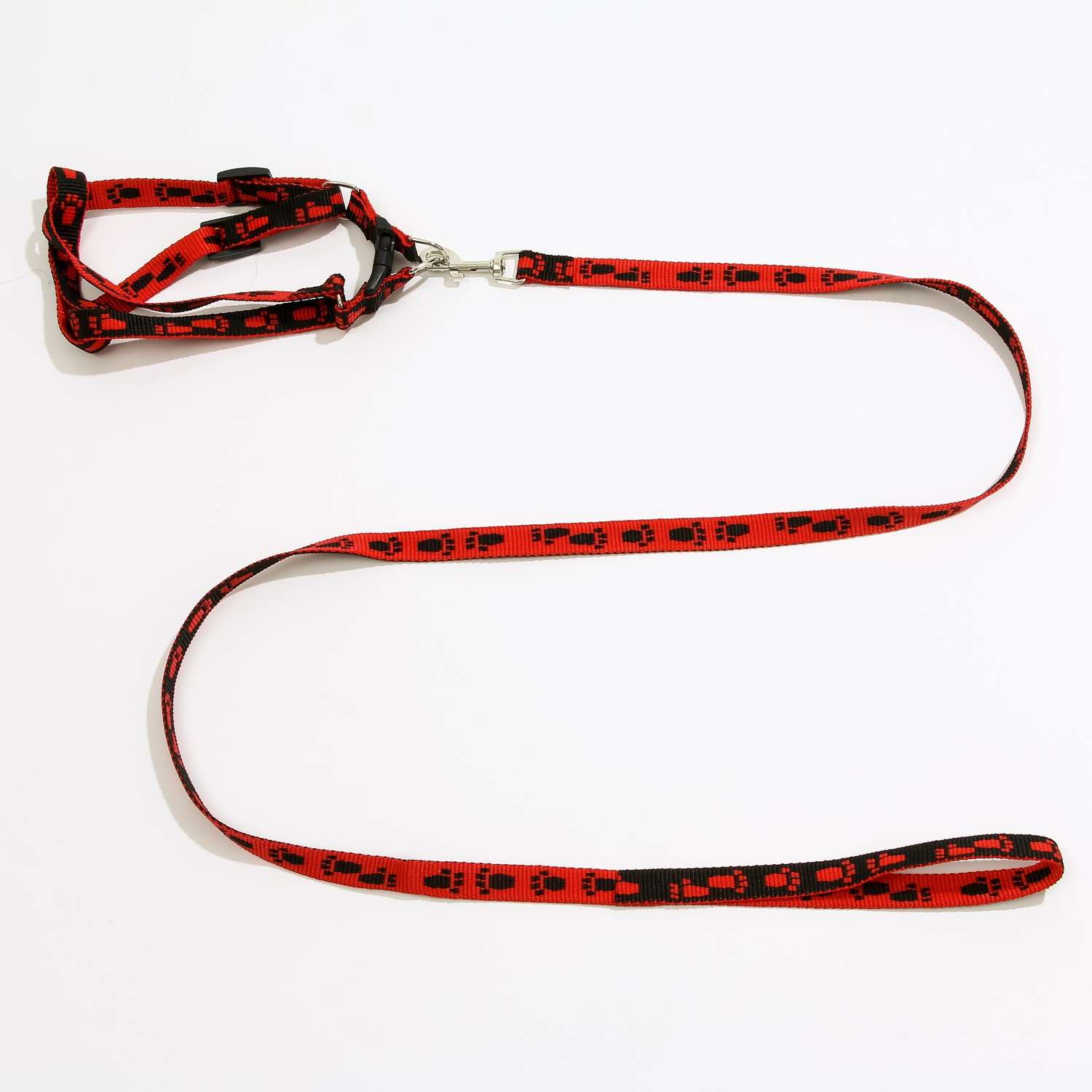 Комплект поводок и шлейка Пижон Большая лапа ширина 1.5 см поводок 120 см шлейка 28-42 см красно-чёрный - фото 1