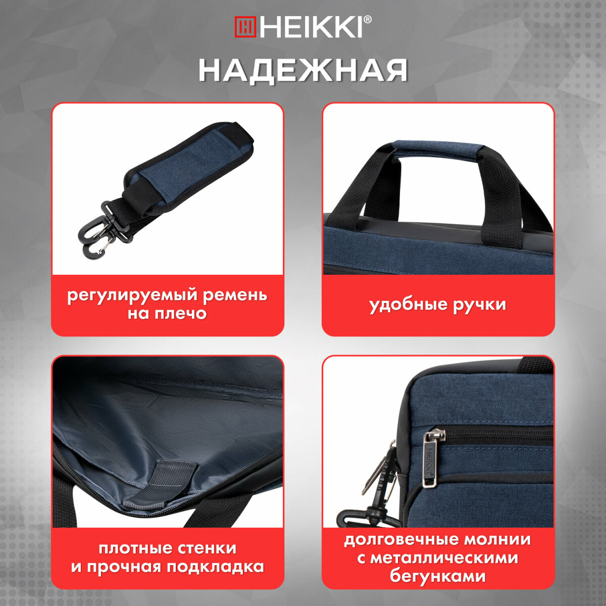 Сумка для ноутбука HEIKKI 15.6 дюймов портфель для документов через плечо - фото 3