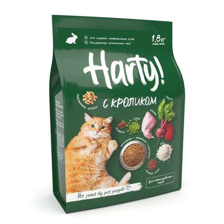 Корм для кошек Harty 1,8кг с кроликом для взрослых стерилизованных полнорационный сухой