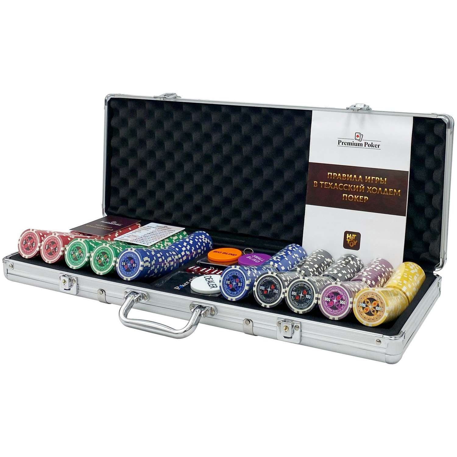 Покерный набор HitToy Ultimate 500 фишек с номиналом в чемодане - фото 1