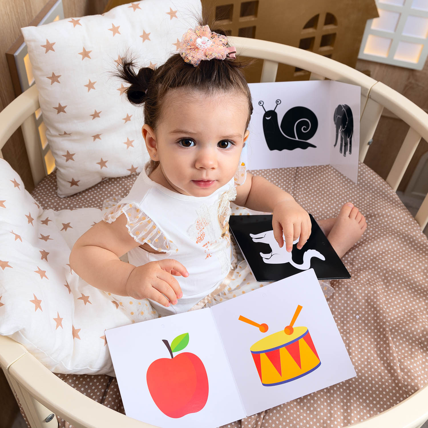 Карточки для новорожденных КУЗЯ ТУТ Набор из шести книжек - гармошек черно-белые и цветные картинки для малышей - фото 12
