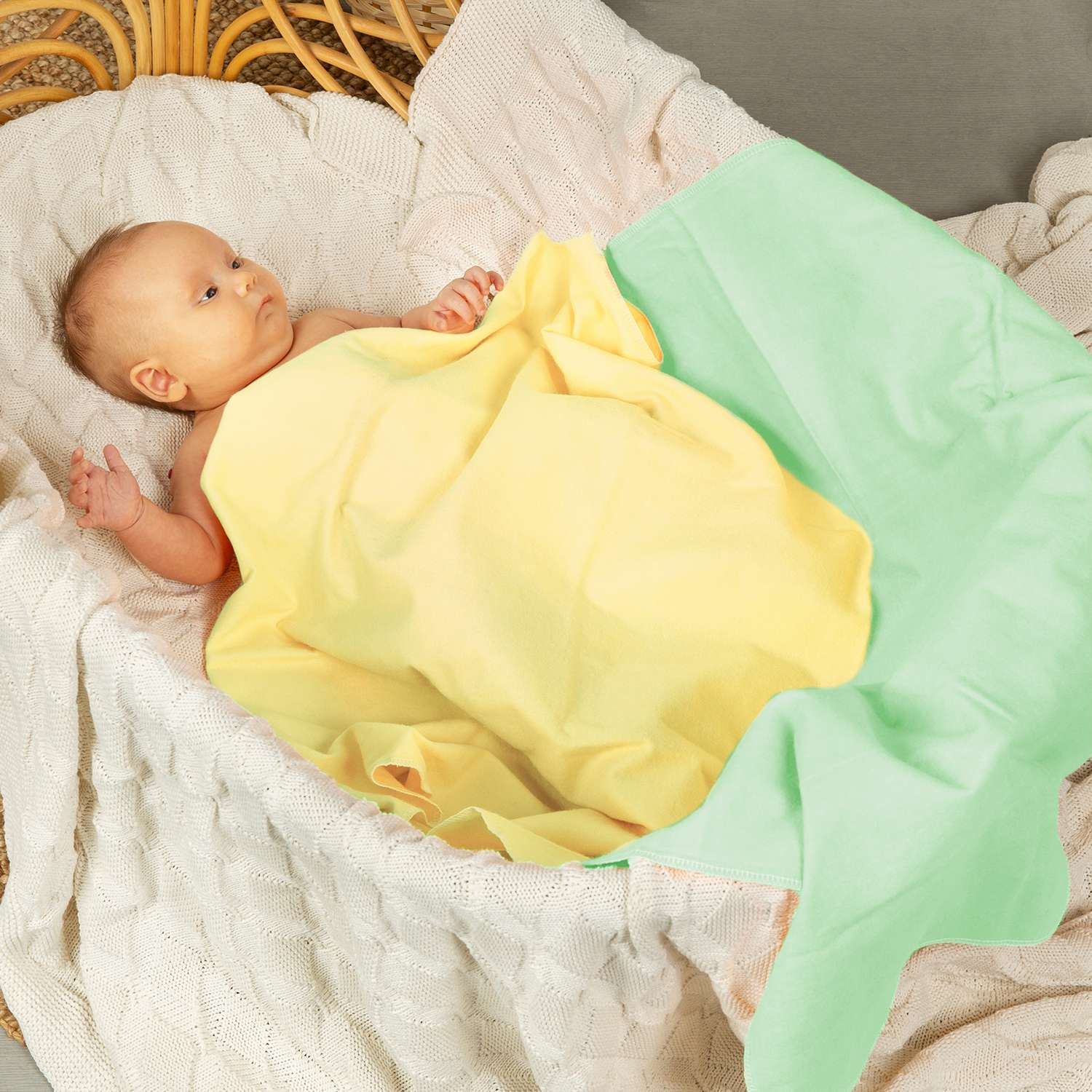 Пеленка фланелевая Чудо-чадо для новорожденных Тональность фисташка и желтый 75х120см 2 шт - фото 4