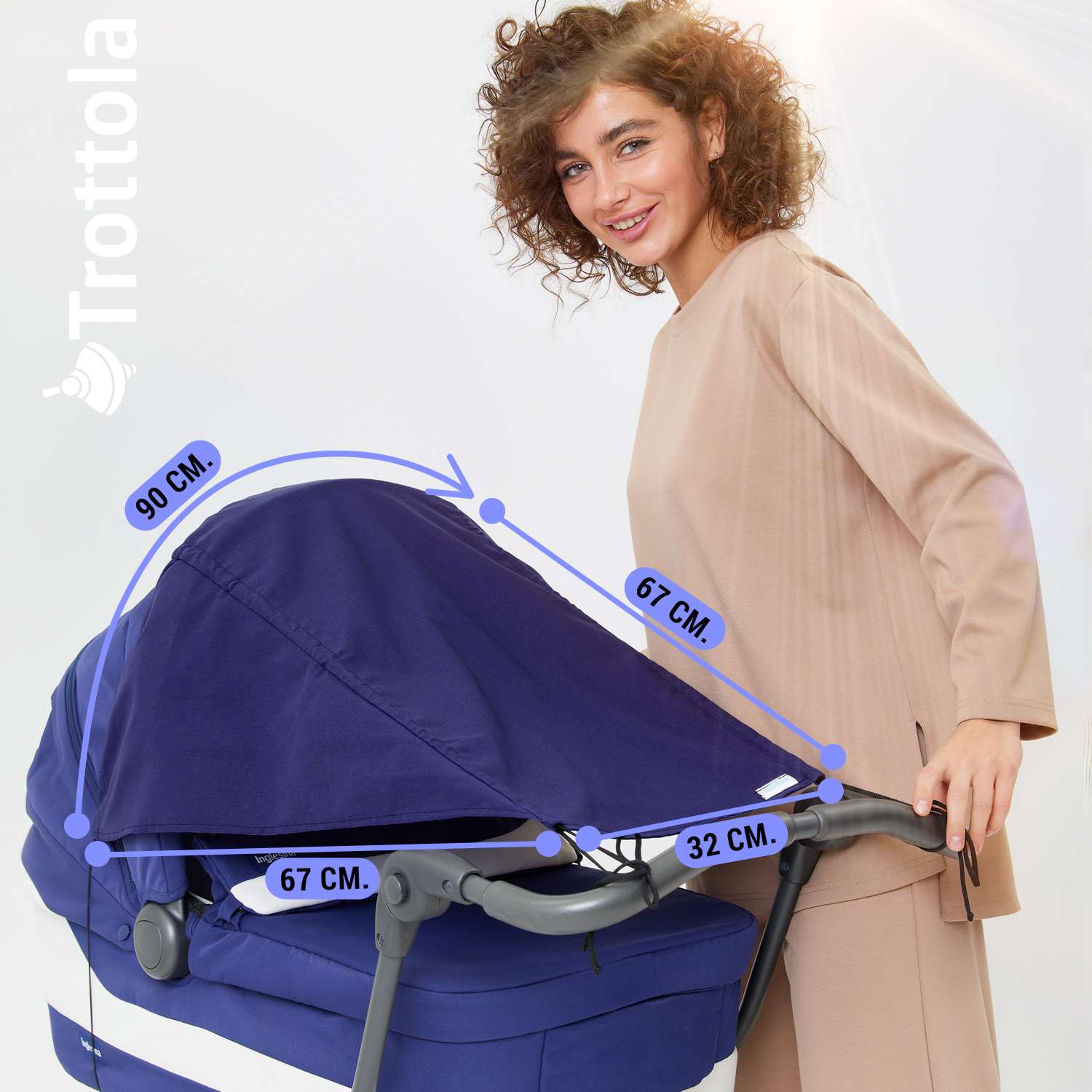 Козырек шторка для коляски Trottola синяя универсальная от солнца на детскую коляску Т425/синий - фото 1